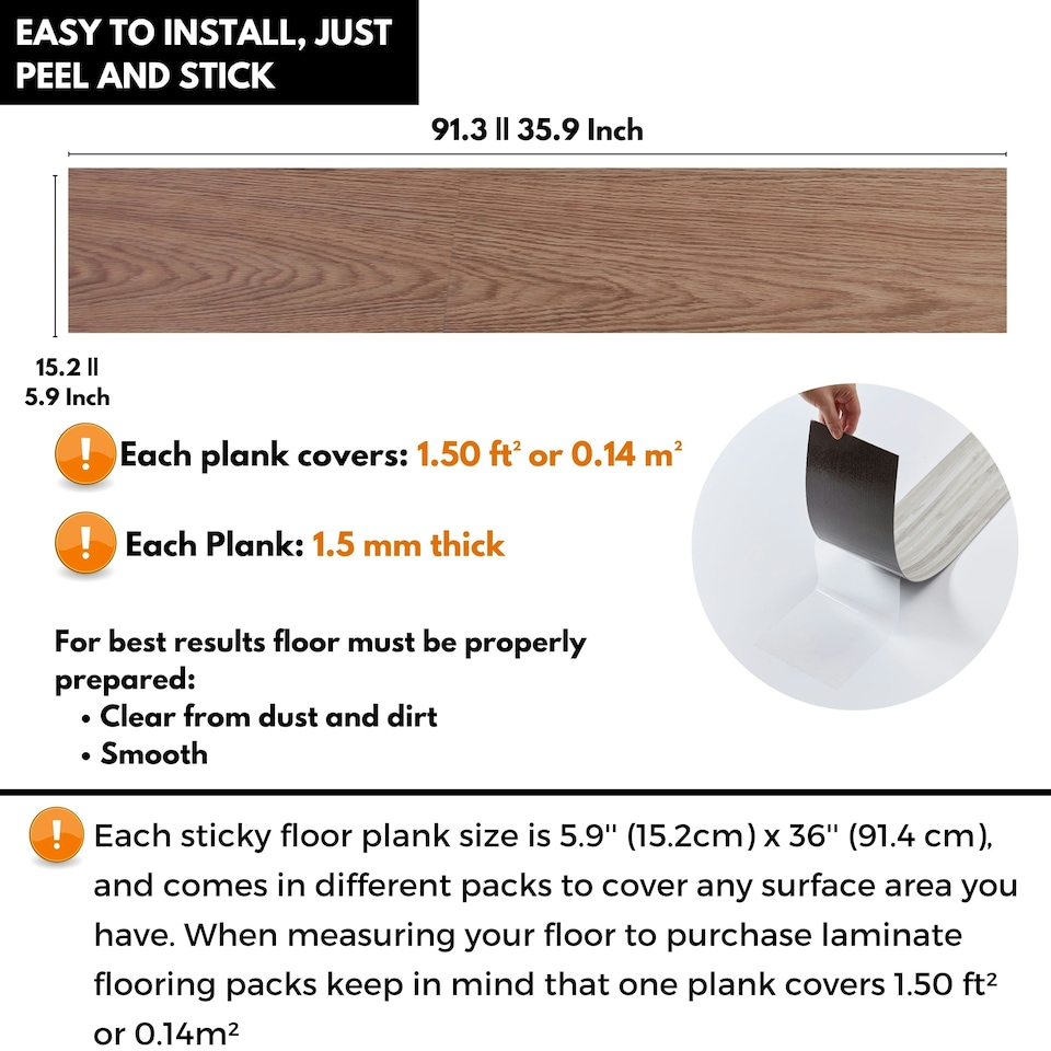 image 1 of NOVECRAFTO Self Adhesive Vinyl Floor Planks – Peel & Stick Flooring – Light Brown Wood Effect – Easy DIY Installation – Durable & Waterproof Tiles Brown | 2.78 sqm