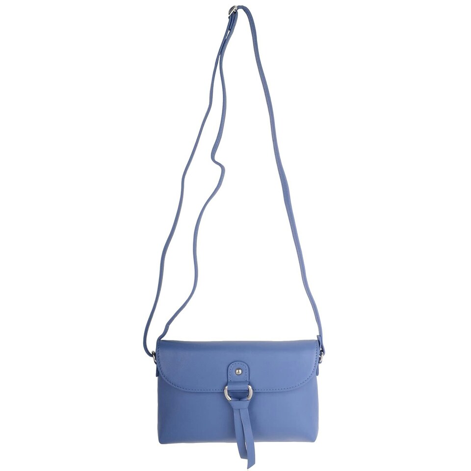 image 1 of Premium Soft Genuine Leather Cross Body Shoulder Bag, Tassel Detail Blue | Slate Blue