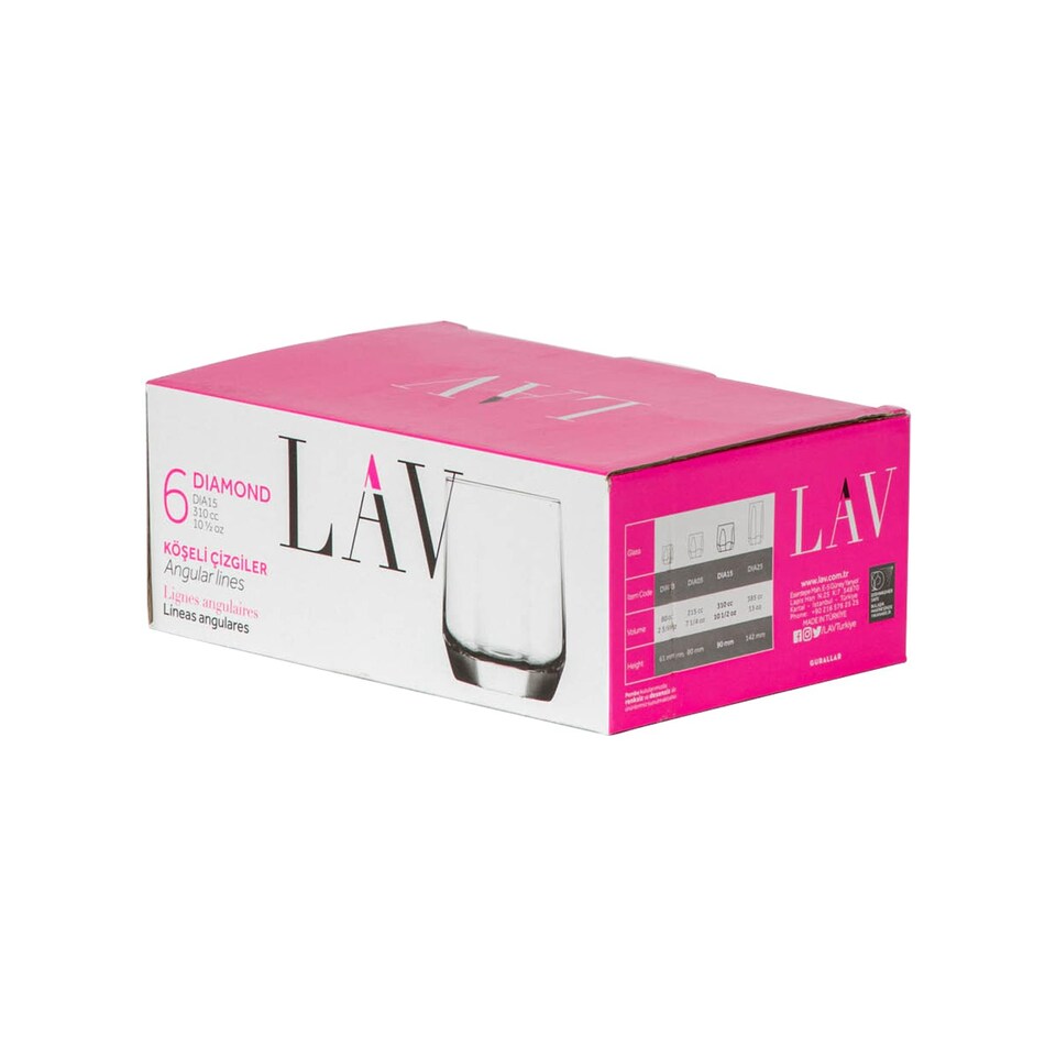 image 1 of LAV Diamond Whisky Glasses - 215ml - Clear - Pack of 6 | Clear | Clear