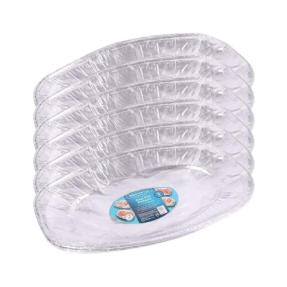 image 1 of Serve Up Oval Foil Platters 35 x 24.5cm | Silver | 3 - Silver | 3 Packs | 3