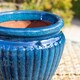 image 2 of Primrose Rib Textured Glazed Terracotta Round Planter In Glossy Royal Blue 65cm
