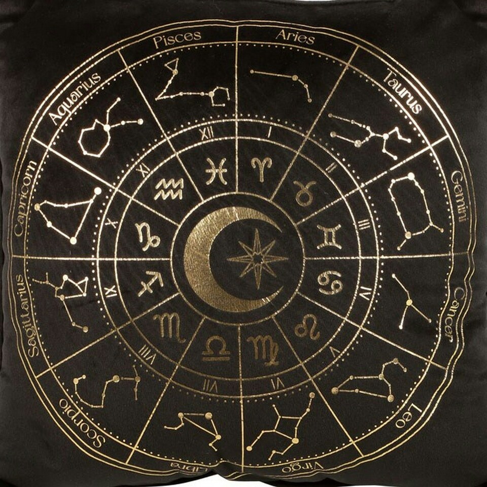 image 1 of Something Different Astrology Wheel Square Cushion - Black/Gold - One Size