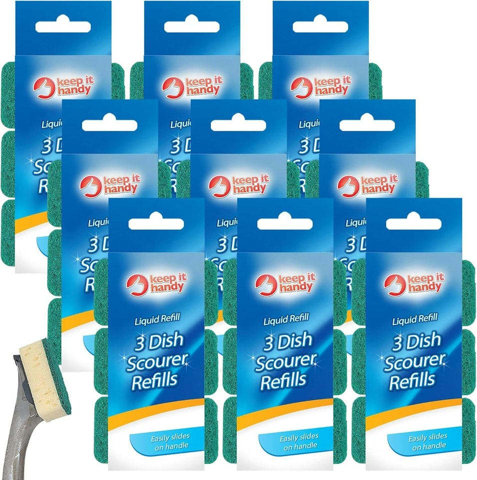 image 1 of SOL 27pk (3x9pk) Liquid Refill Dish Scourer Heads Replacement Washing Up Sponge | Green