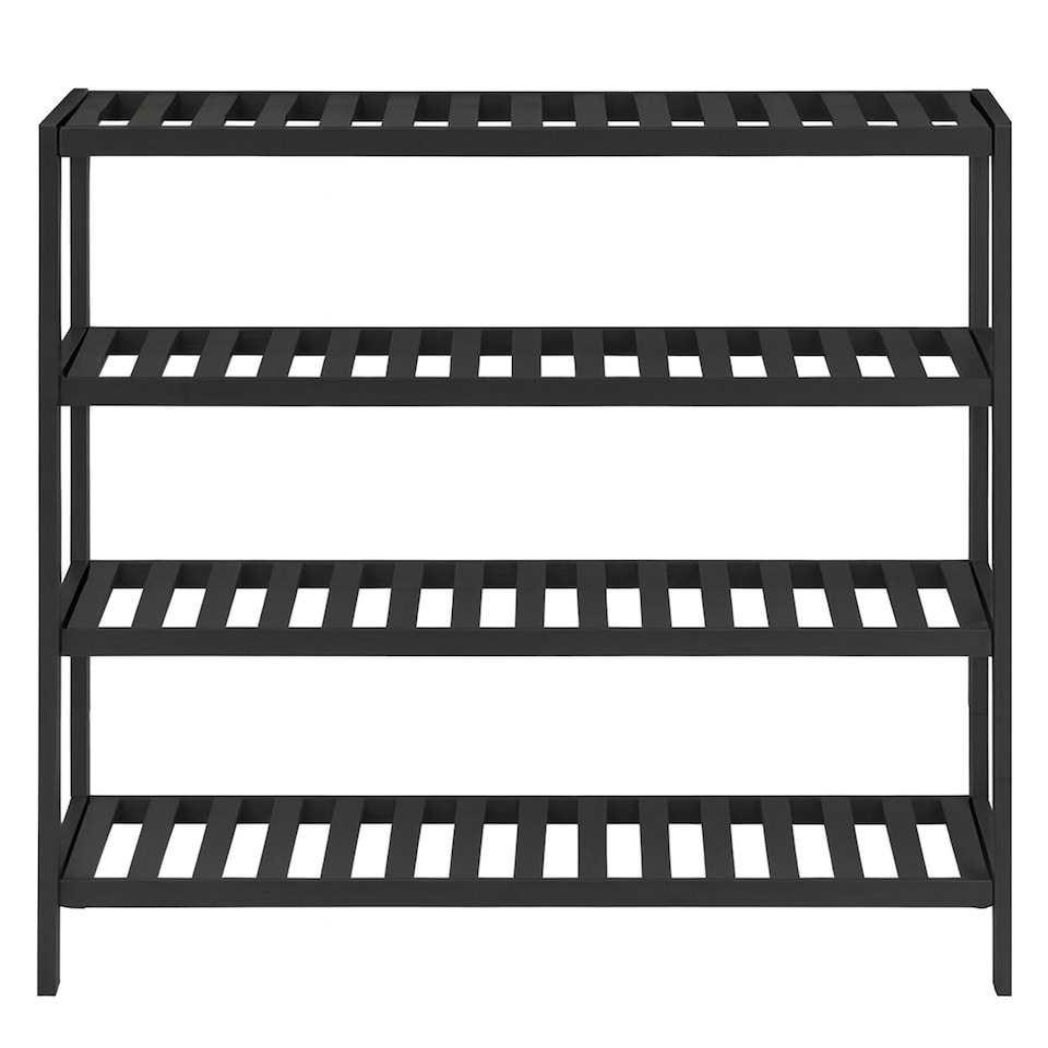 image 1 of Neo Black 4-Tier Bamboo Shoe Rack Wooden Shoe Storage Organiser Shelf for Hallway, Entrance Living Room | Black