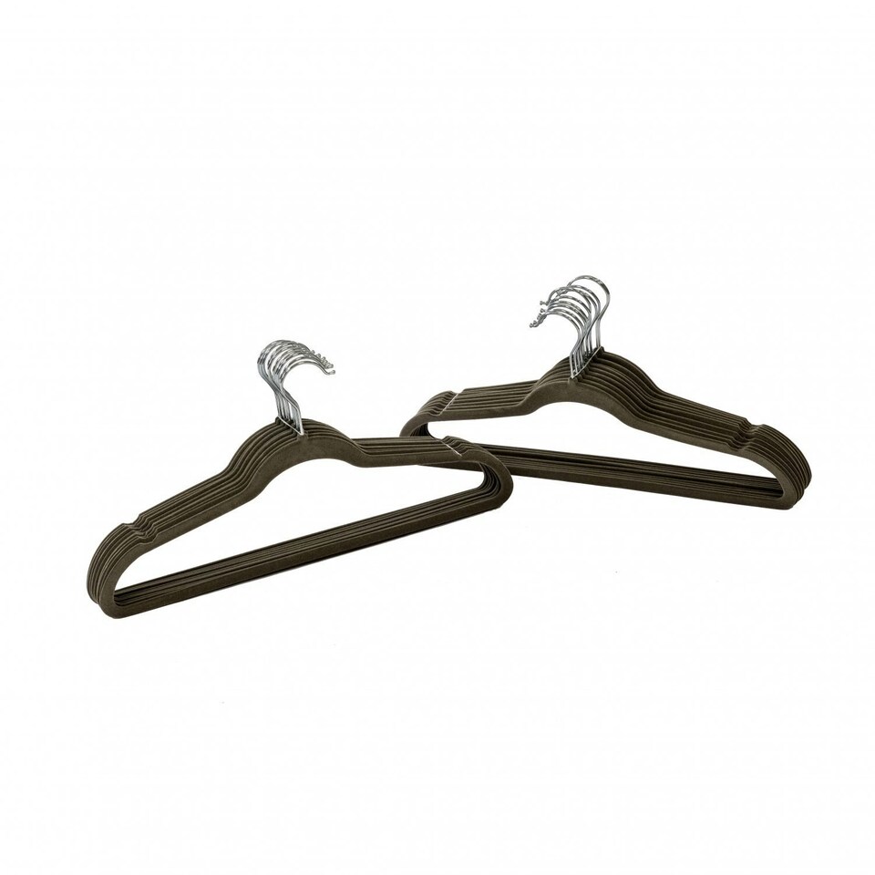 image 1 of Oypla Pack of 20 Grey Non-Slip Space Saving Velvet Clothes Garment Coat Suit Hangers