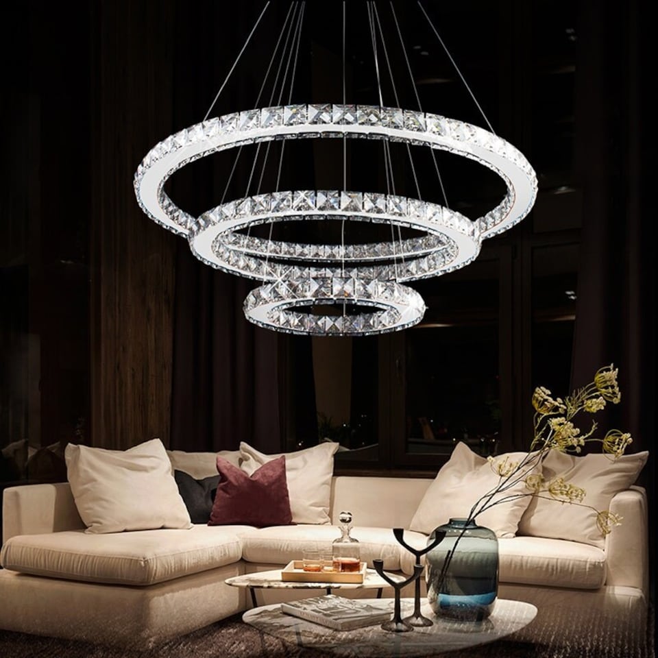 image 1 of Living and Home Modern 3-Tier Adjustable Crystal LED Pendant Light