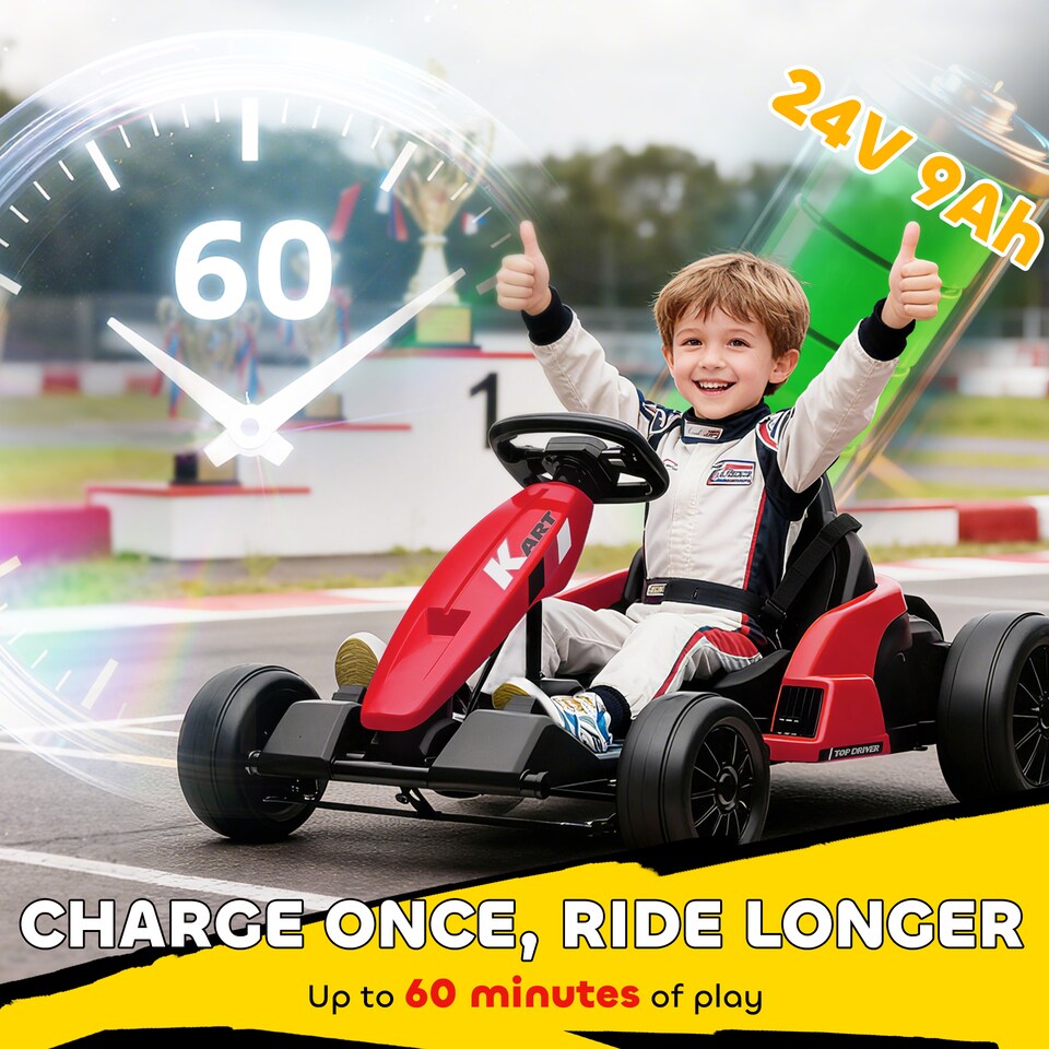 image 1 of AIYAPLAY 24V Electric Go Kart with Drift Mode, Adjustable Seat, Red