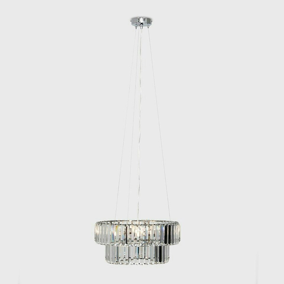 image 1 of ValueLights Elegant 5 Way Tiered Chrome And Clear Crystal Ceiling Light Pendant Fitting