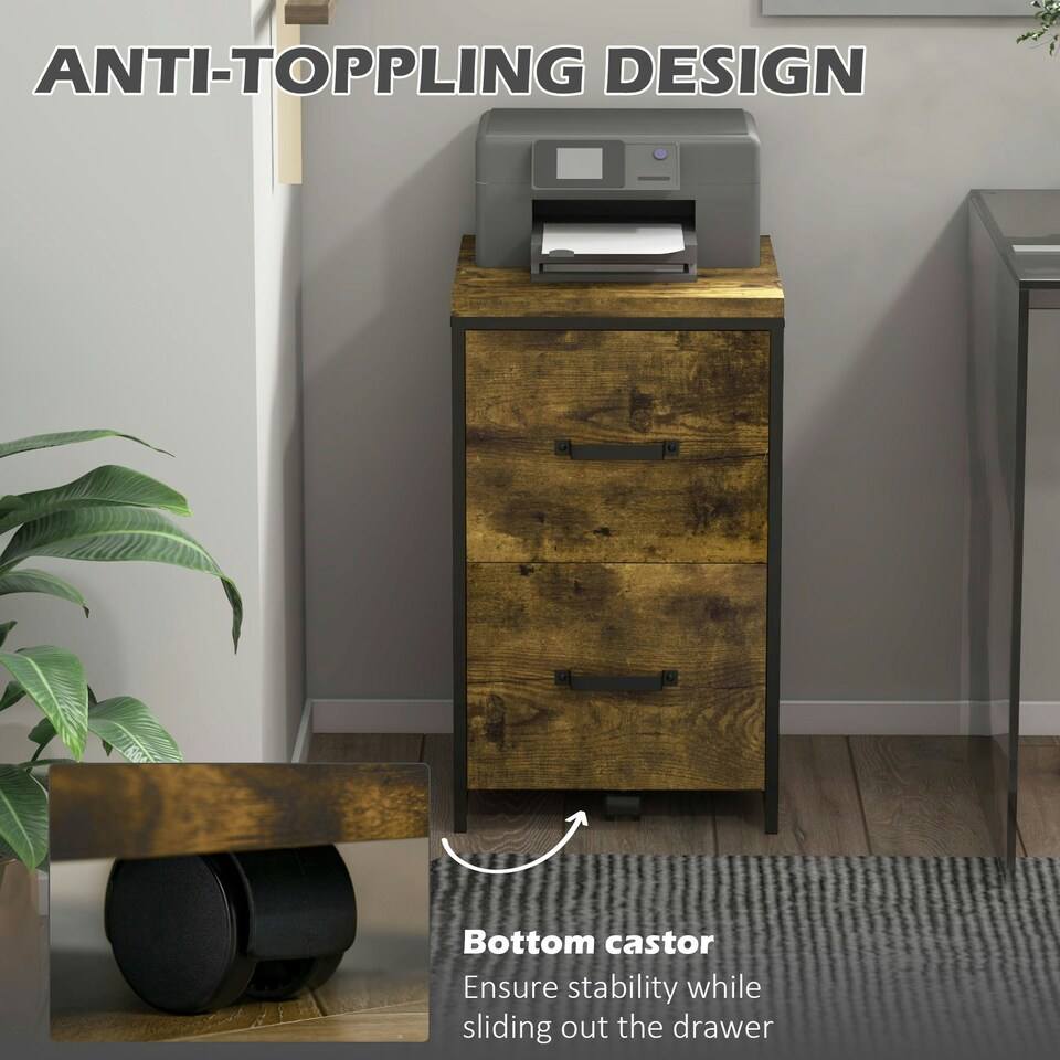 image 1 of Vinsetto 70cm Vertical Office Filing Cabinet w/ 2 Drawer, Hanging File Folder