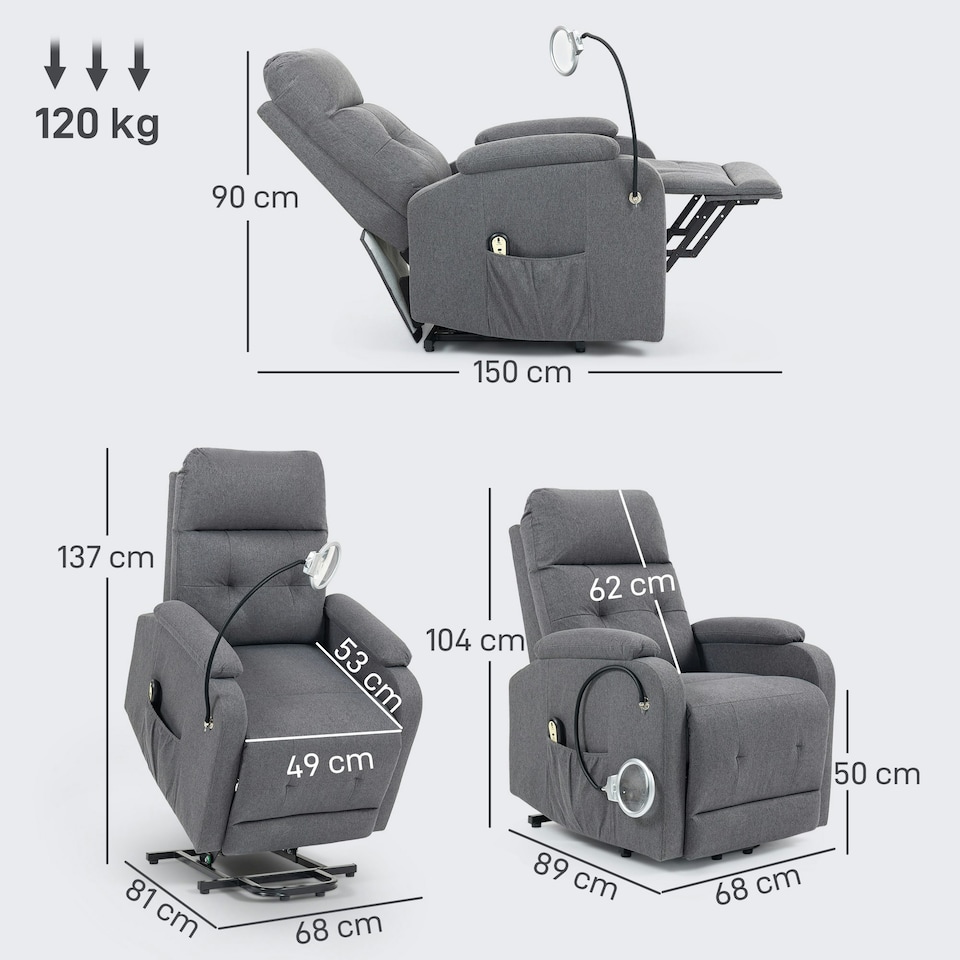 image 1 of HOMCOM Linen Fabric Electric Recliner Chair with Remote Control, Grey Grey