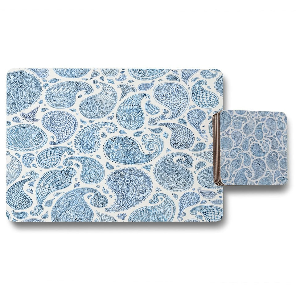 Blue and White Bo Ho world (Placemat & Coaster Set)