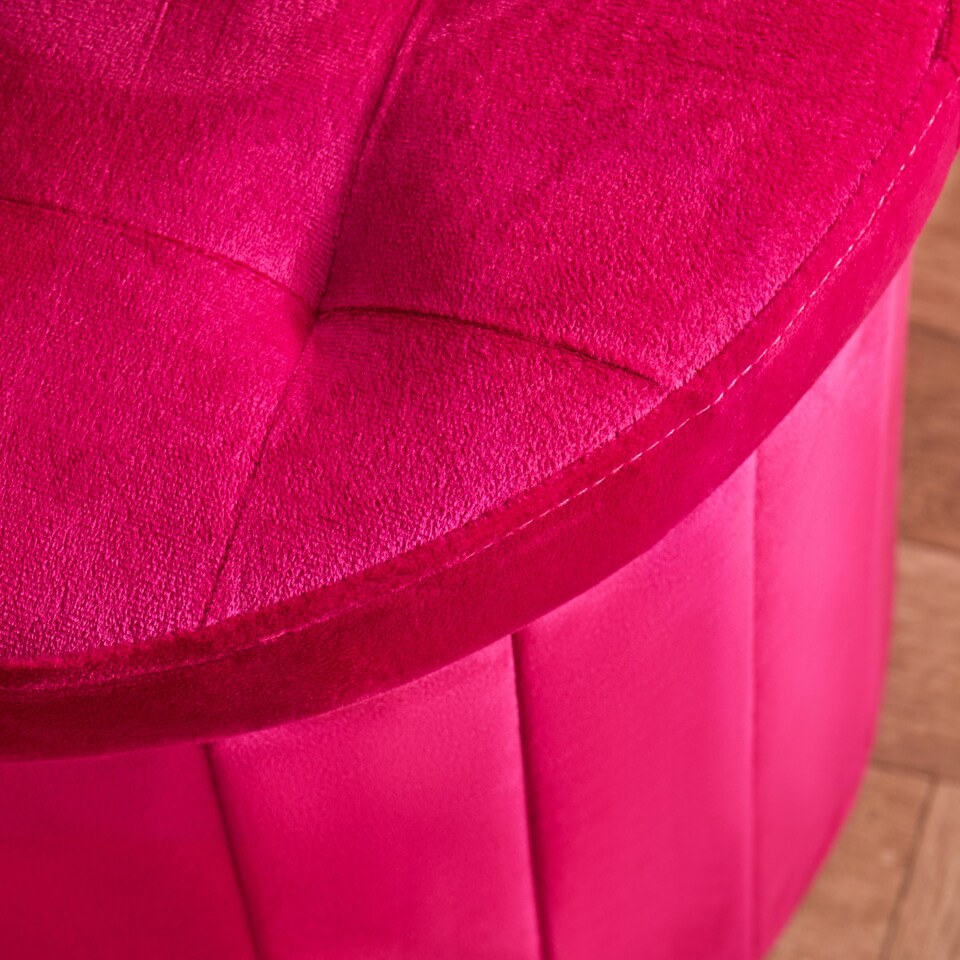 image 1 of OHS Matte Velvet Soft Round Foldable Footstool Seat Storage Organiser Ottoman Pink | Bright Pink