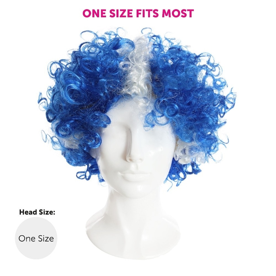 image 1 of Pack of 12 Red and White Supporters Curly Wig Red | One Size