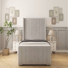 Sloomy Hargrave Silver Plush Bed Frame With 50" Upholstered Wingback Headboard 4'6 Double