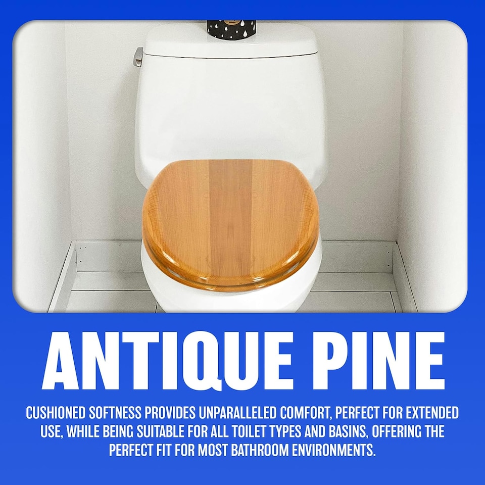 image 1 of 18' Wooden Universal Bathroom Toilet Seat Easy Fittings Antique Wood