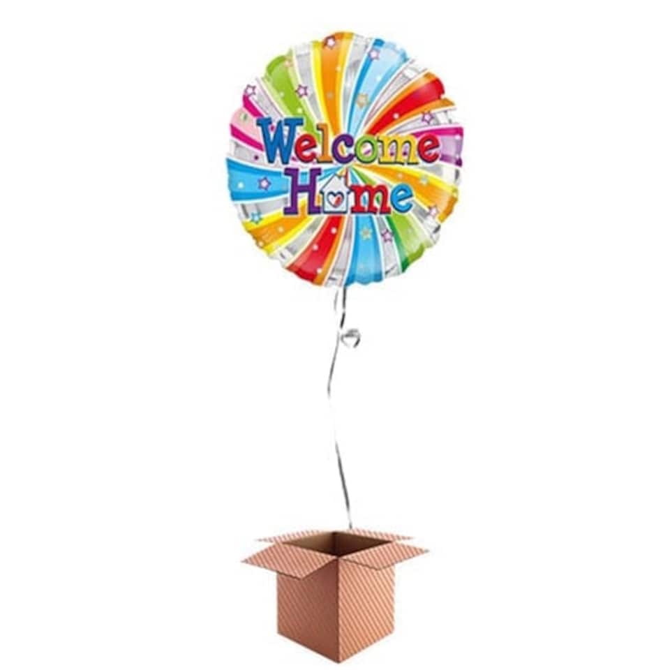 Welcome Home Swirl Round Foil Balloon - Inflated Balloon in a Box
