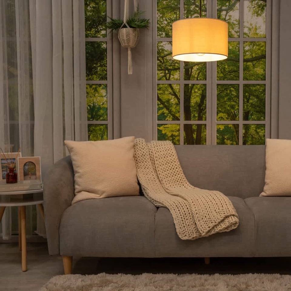 image 1 of ValueLights Reni Pair Natural Fabric Small Drum Ceiling Shades