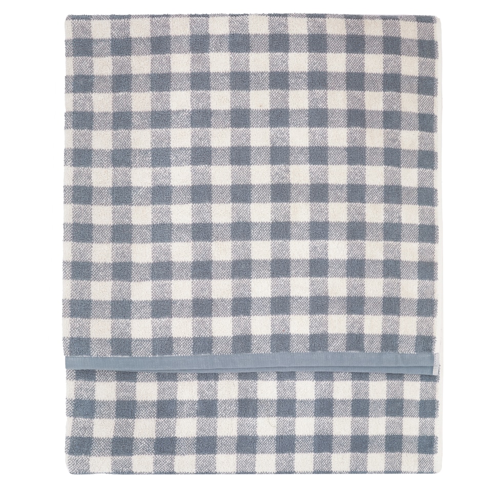 image 1 of Yard Barton Gingham 100% Cotton Check Bath Sheet, Denim Blue
