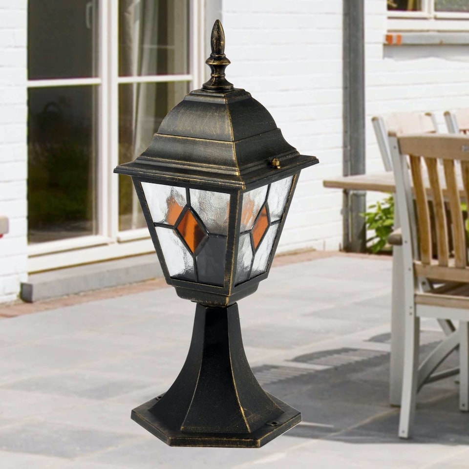 image 1 of Set of 2 Morecambe - Black with Brushed Gold IP44 Post Lights | Black | Clear | 2