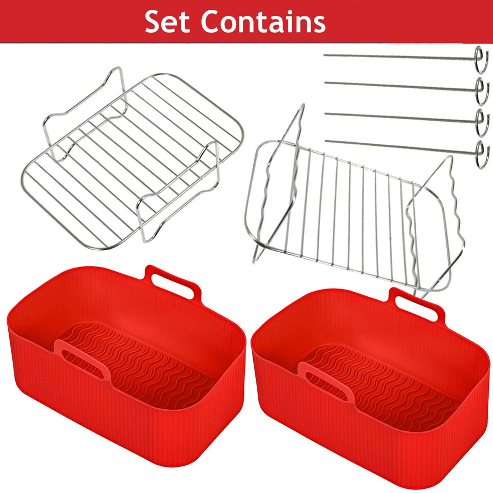 image 1 of SPARES2GO Basket Drawer Liner and Multi Layer Shelf Racks Skewer Rack Set for Air Fryer