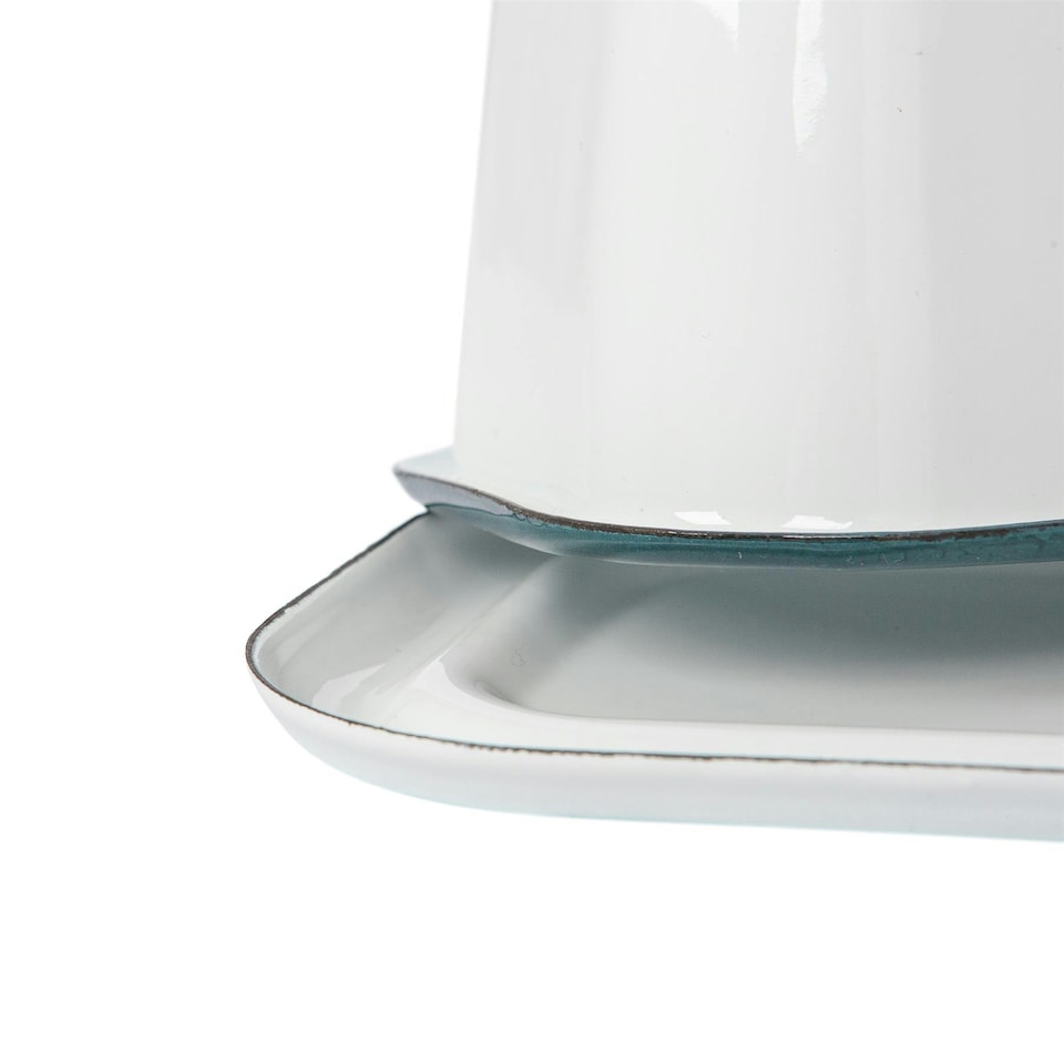 image 1 of Argon Tableware White Enamel Butter Dish - 18.5cm x 10cm - Green Green