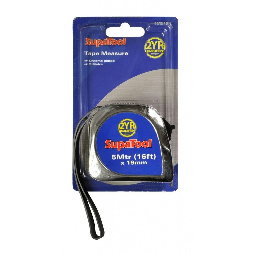 SupaTool Chrome Plated Tape Measure - Silver - 5m x 19mm