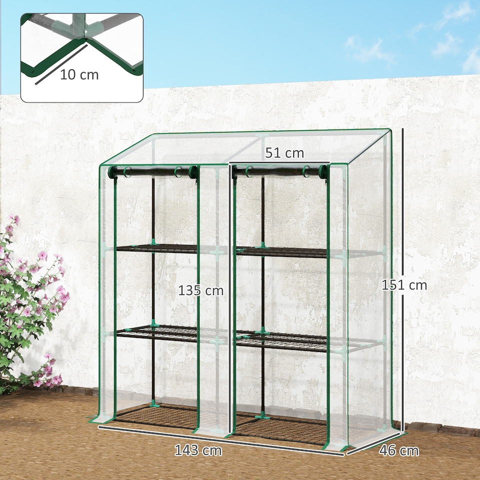 image 1 of Outsunny Mini Green House with 3 Tier Shelves, 151H x 143W x 46Dcm, Clear