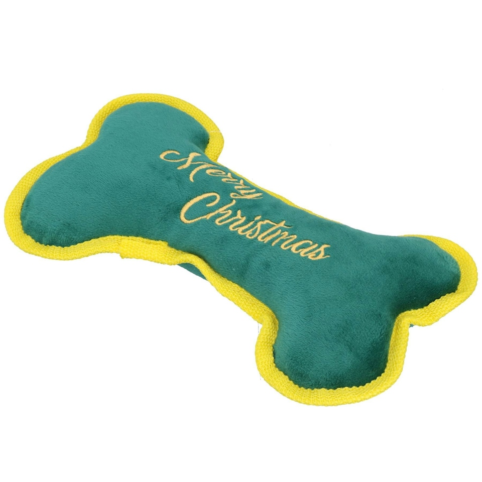 image 1 of Dog Christmas Gift Merry Christmas Squeaky Bone Plush Play Toy Xmas Present