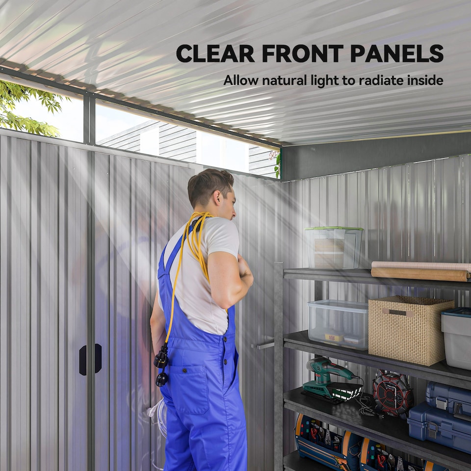 image 1 of Outsunny Garden Shed Outdoor Storage Tool Organiser w/ Double Sliding Door | Grey | Light Grey