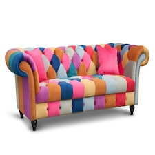Multicoloured Velvet Patchwork 3 Seater Scroll Arm Chesterfield Sofa PORTOFINO