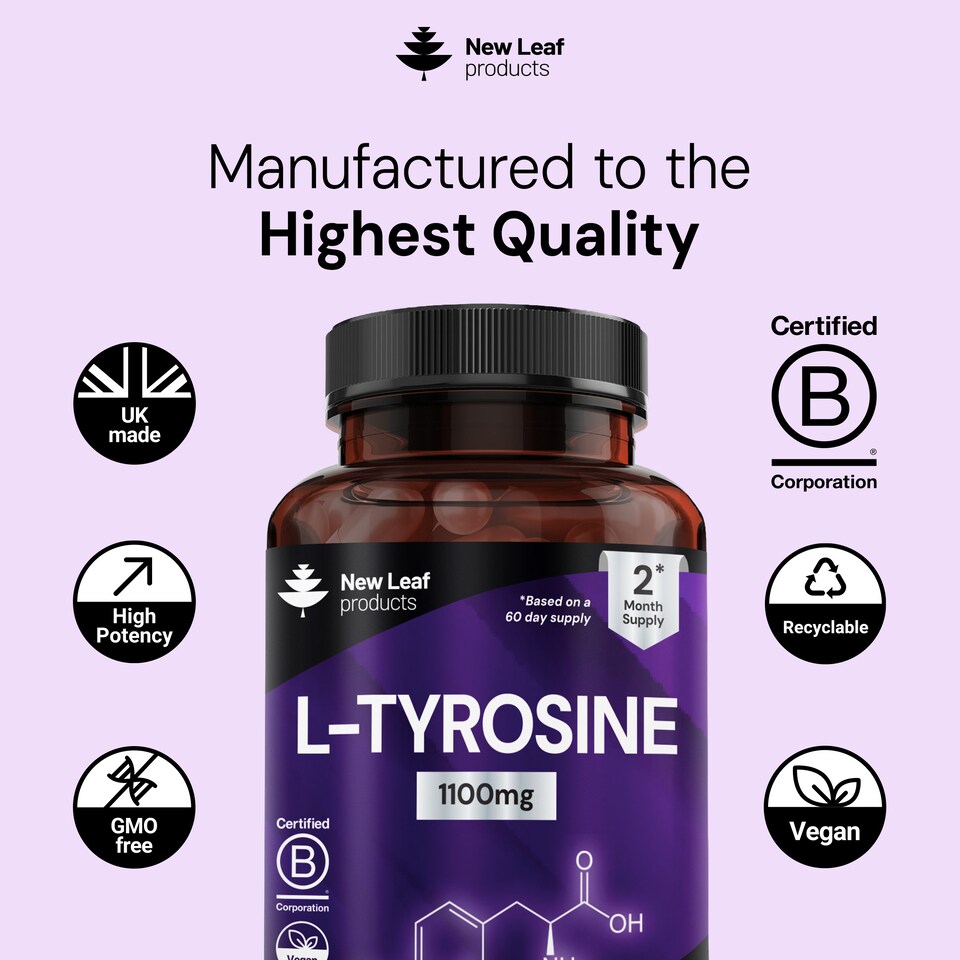 image 1 of New Leaf L-Tyrosine Capusles - 1100mg P/S - 120 Vegan Amino Acid Supplemenys