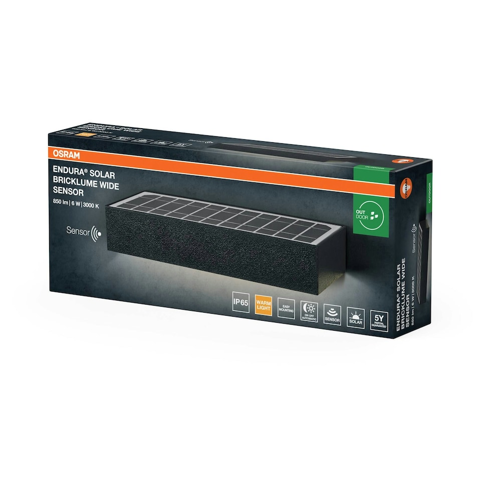 image 1 of OSRAM ENDURA Style Bricklume Solar Wall Light 6W 850lm Black