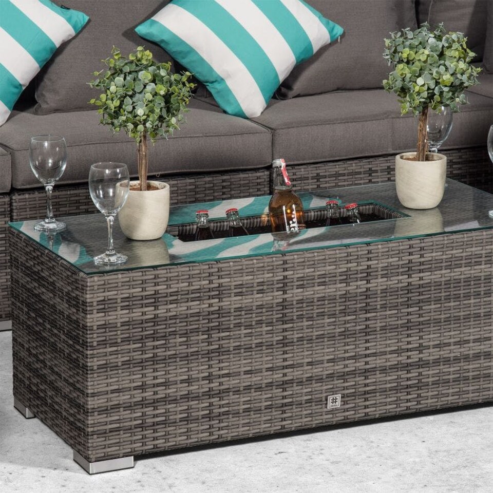 image 1 of Giardino Sydney 6 Seater Rattan Sofa Set with Drinks Cooler Coffee Table | Grey | Grey | Five Plus Seater