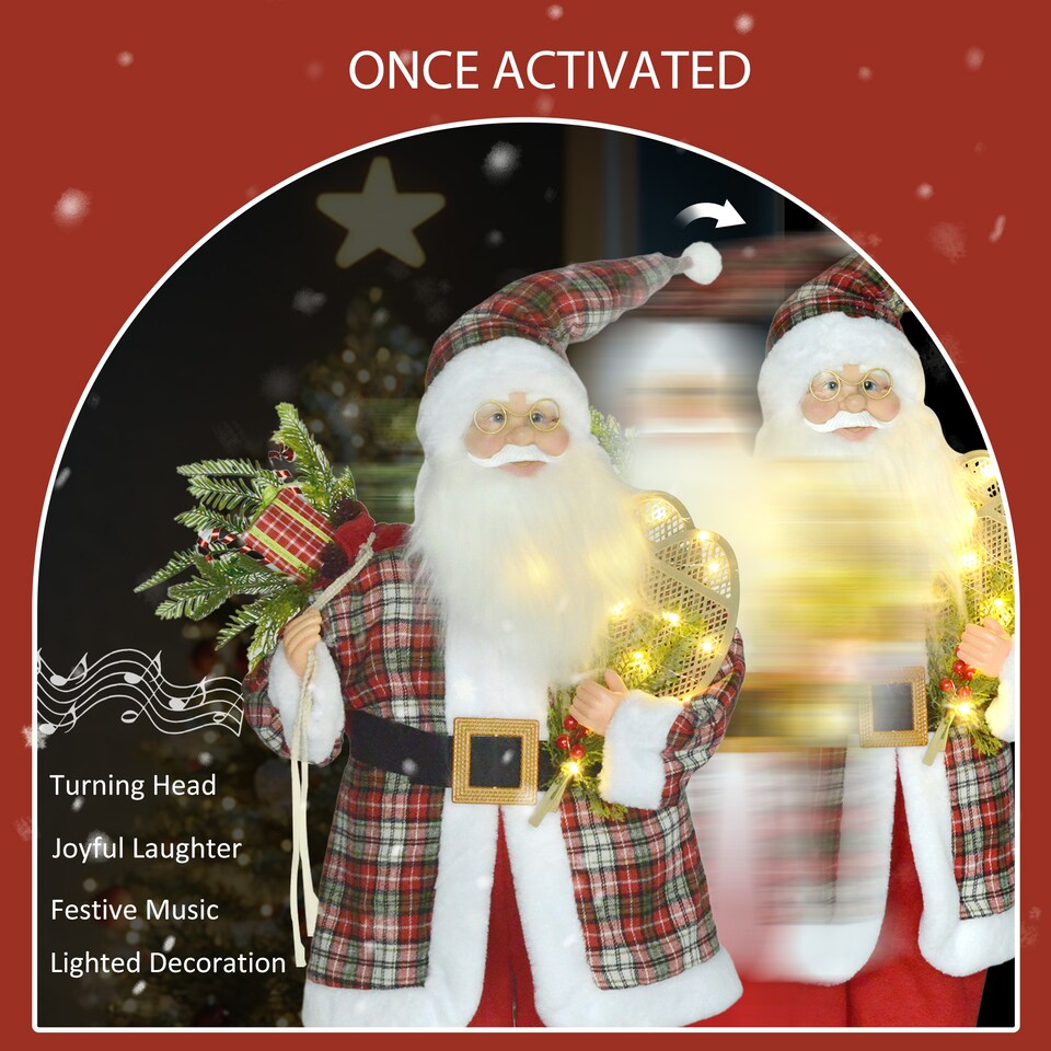 image 1 of HOMCOM 133cm Tall Animated Santa Claus, Sound Activated Christmas Decoration with Light Up Ornament, Laughing Effect and Festive Music for Party