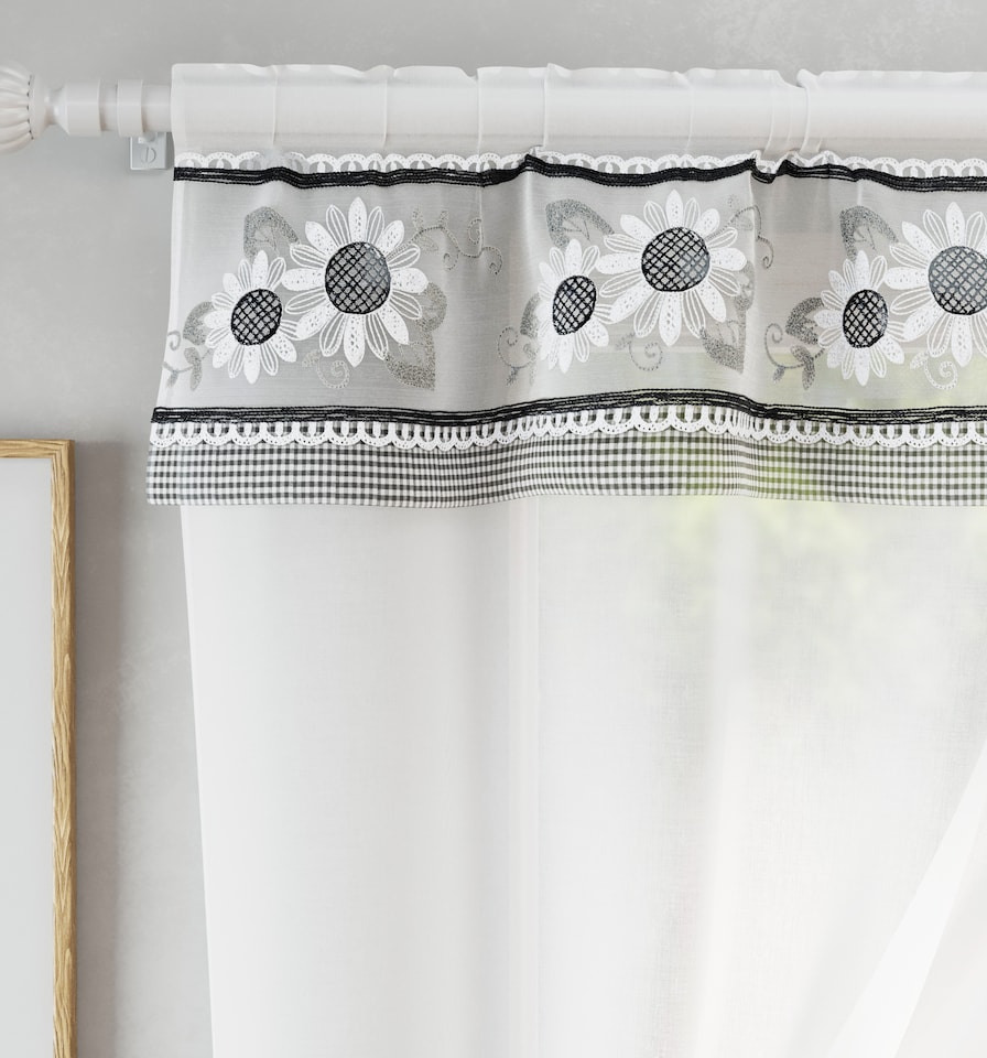 image 1 of Tyrone Textiles Keswick Black Floral Embroidery Window Set With Matching Tie Backs -  98x36" (249x91cm)