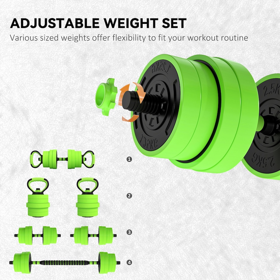 image 1 of SPORTNOW Weight Dumbbells Set, Barbell, Kettlebell, Push Up Stand, 30kg Green | Standard