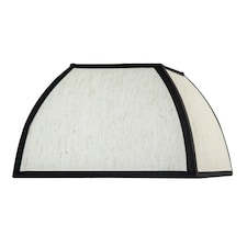 Vintage Victorian Square Lamp Shade in Oatmeal Linen and Black Trim Black