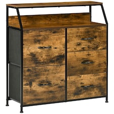 HOMCOM Bedroom Chest of Drawers with 5 Fabric Drawers, Open Shelf