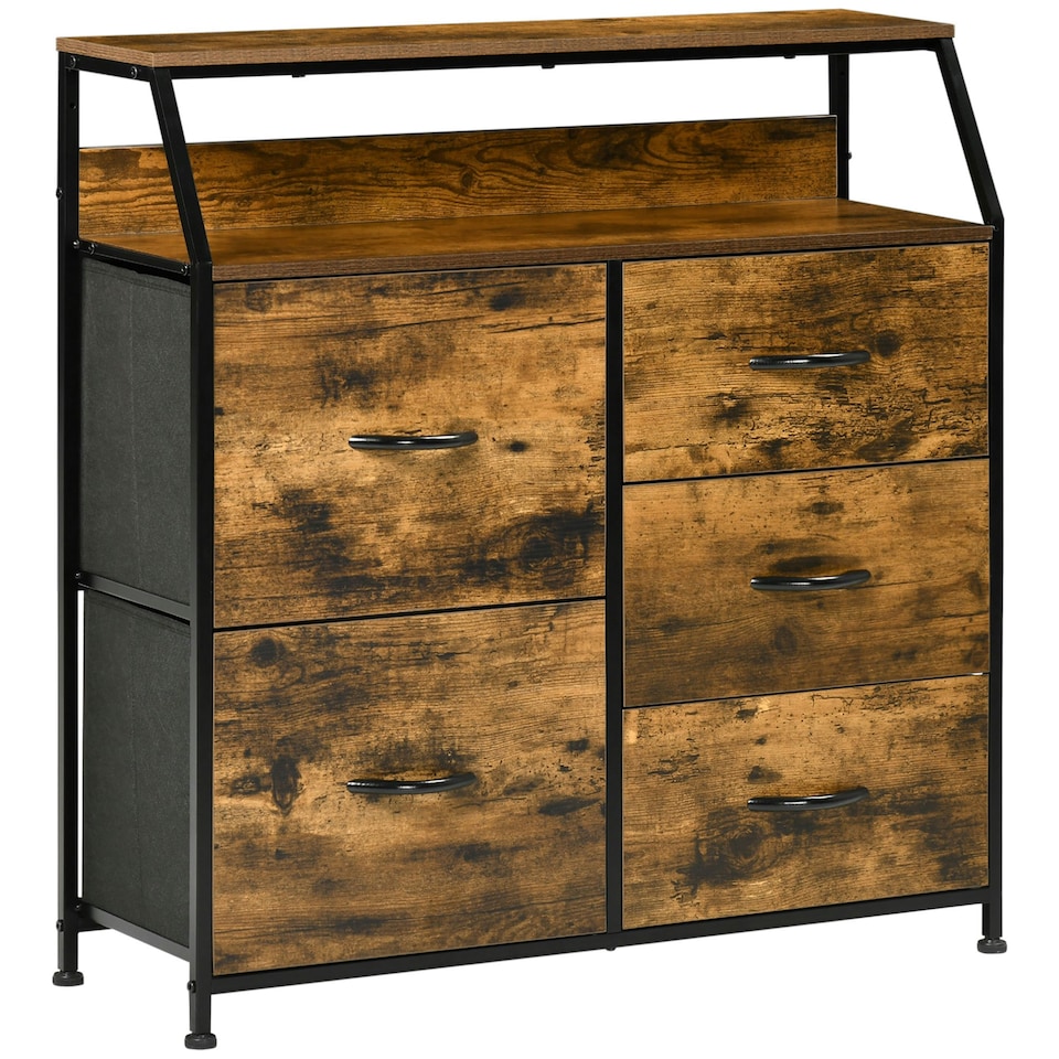 image 1 of HOMCOM Bedroom Chest of Drawers with 5 Fabric Drawers, Open Shelf