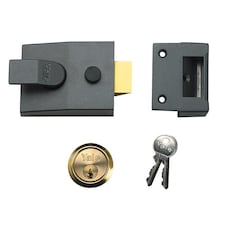 Yale Locks 89 Series Deadlocking Nightlatch - Brasslux, Chrome or Dark Metal Grey (DMG) - Satin Chrome Cylinder 60mm Backset Box Multi