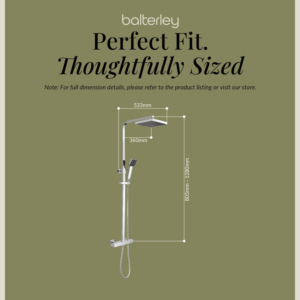 image 1 of Balterley Empire Square Thermostatic Shower Kit with Fixed Head and Adjustable Handset | Silver | Chrome | 1