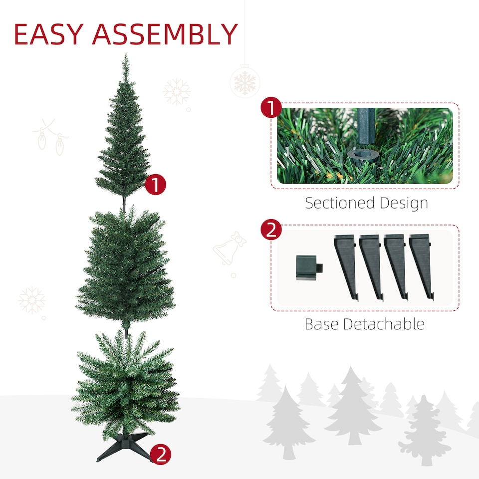 image 1 of HOMCOM 6ft Unlit Artificial Christmas Tree, Pencil Slim mas Tree with Solid Stand and Realistic Branches, Green
