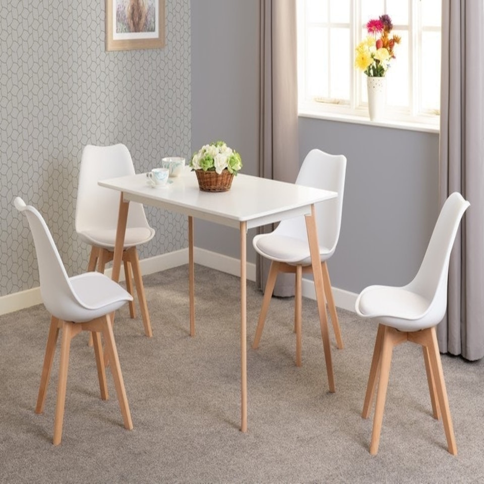 image 1 of Bendal Dining Set - White/Beech/White Faux Leather White