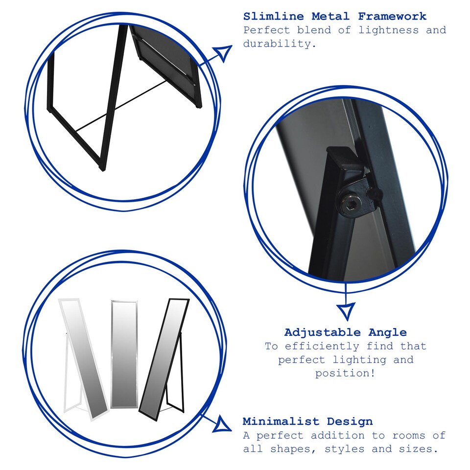 image 1 of Harbour Housewares Square Full-Length Mirror - 137cm x 35.5cm - Silver | Silver | Silver