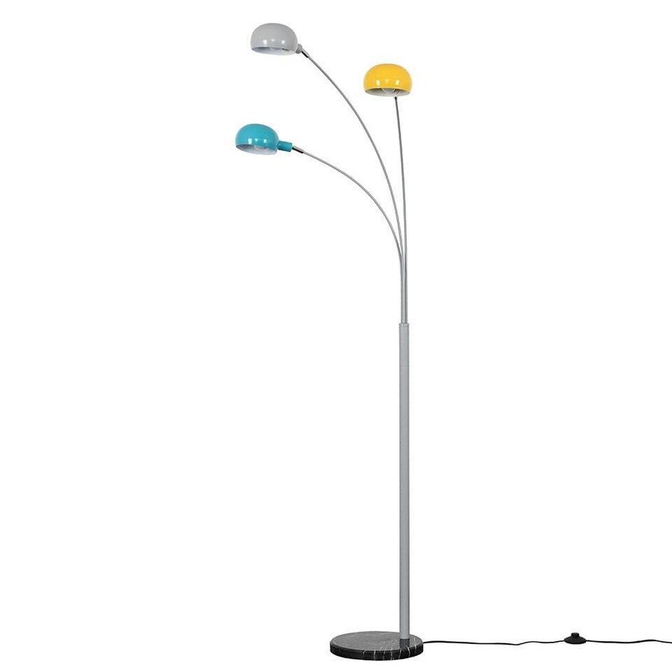 image 1 of ValueLights Curva 3 Way Grey Floor Lamp Multicoloured Shades