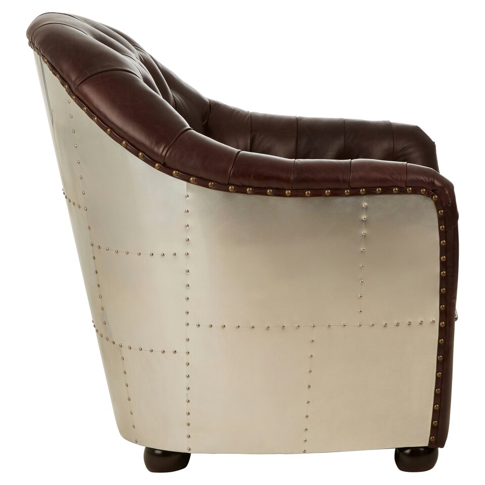 image 1 of Classic Armchair with Buttoned Back,Leather Upholstered Chair, Luxe Accent Chair With Black Walnut Orb Feet Brown