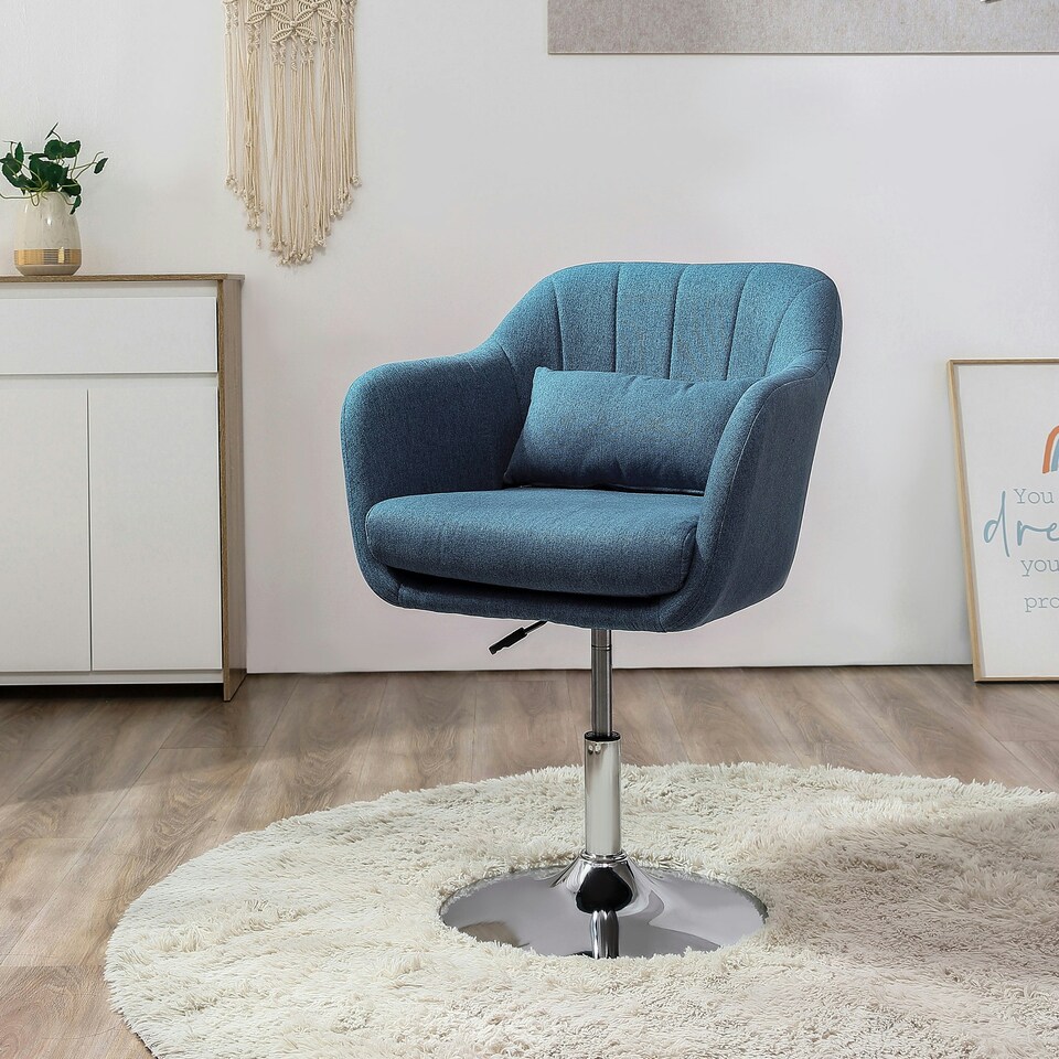 image 1 of HOMCOM Stylish Retro Linen Swivel Tub Chair Steel Frame Cushion Seat Blue