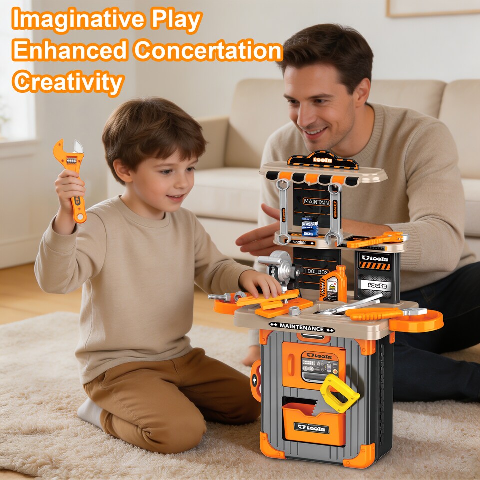 image 1 of 31-Piece Kids Tool Workbench & Suitcase Playset | Portable DIY Construction Toy with Tools
