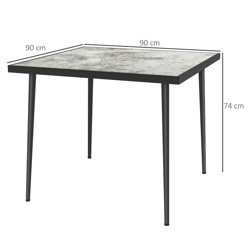 image 1 of Outsunny Outdoor Dining Table for 4 with Marble Tempered Glass Top