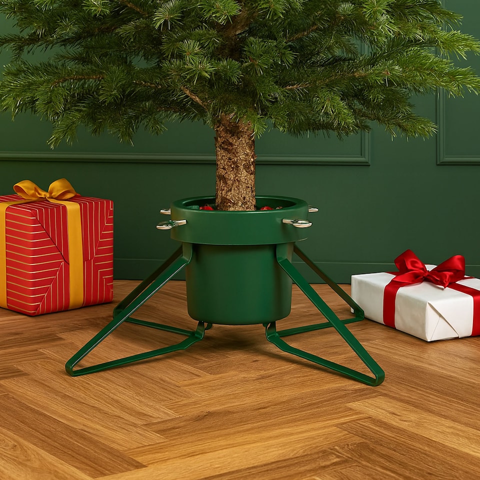 image 1 of Neo Christmas Tree Stand for Real Trees up to 8ft Extra Large Heavy Duty Metal Base | Green | Green